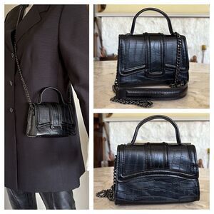 Zara Croc Embossed Vegan Leather Mini City Satchel Shoulder Bag